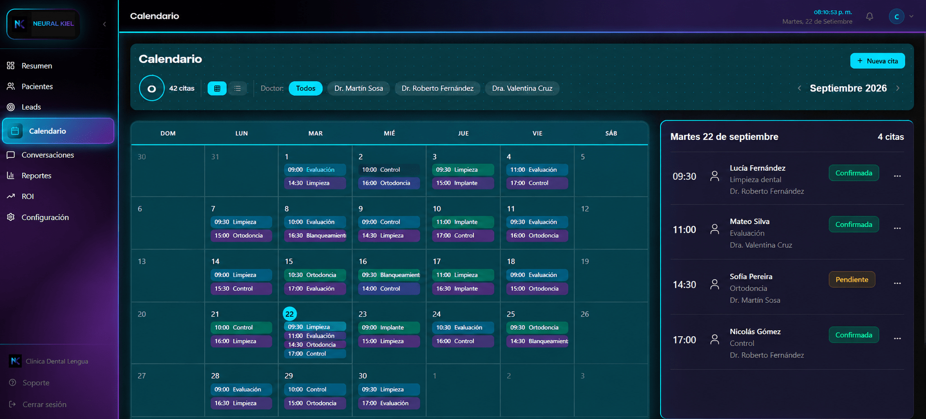 Calendario del CRM de Neural Kiel