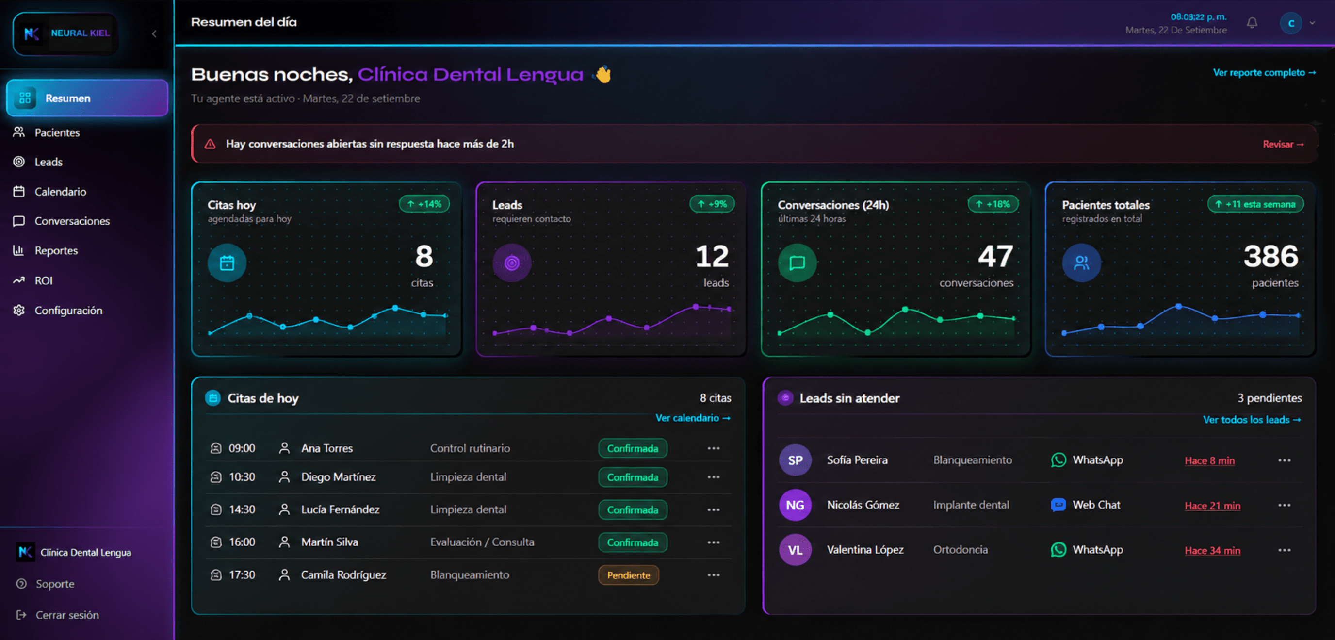 Vista Resumen del CRM de Neural Kiel